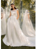 Strapless Ivory Pleated Satin Wedding Dress With Lace Jacket